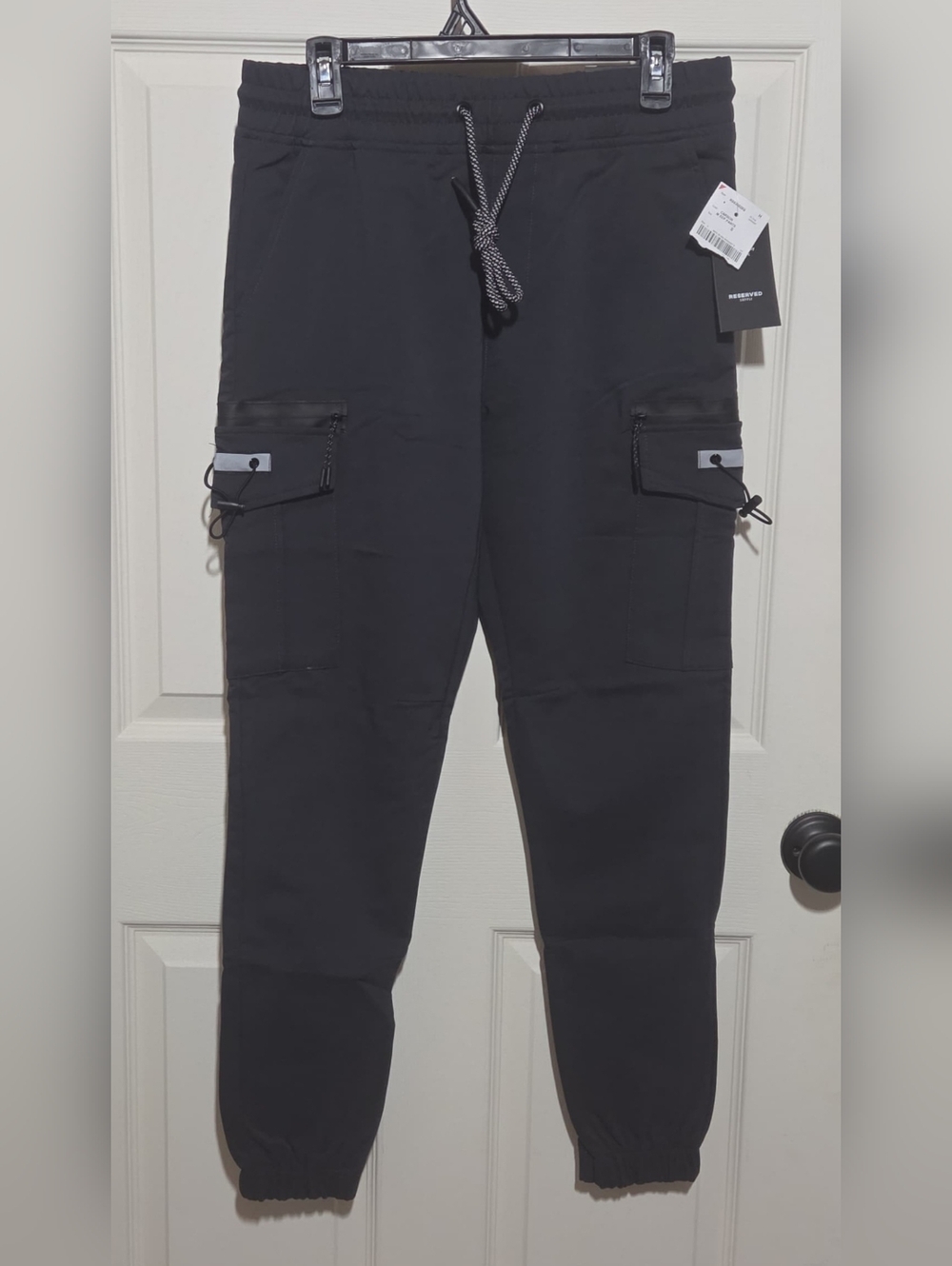 dark gray reserved supply cargo joggers with adjustable waistband
